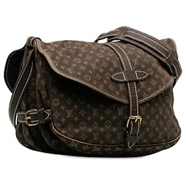 Louis Vuitton-Louis Vuitton Monogram Mini Lin Lin Saumur 30-Marron,Marron foncé