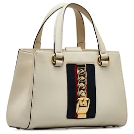 Gucci-Bolso satchel Gucci blanco Sylvie con asa superior y tribanda-Blanco