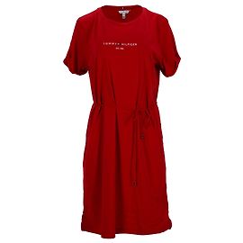 Tommy Hilfiger Womens Essentials Logo Kurzarmkleid aus roter Baumwolle Rot