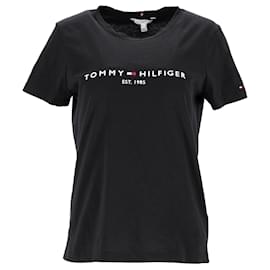 Tommy Hilfiger-Tommy Hilfiger T-shirt essentiel brodé en coton biologique pour femme en coton noir-Noir