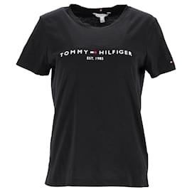 Tommy Hilfiger-Tommy Hilfiger Womens Essential Embroidery Organic Cotton T Shirt in Black Cotton-Black