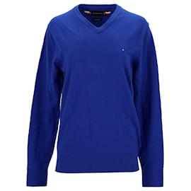 Tommy Hilfiger-Tommy Hilfiger Suéter masculino macio com decote em V em nylon azul-Azul