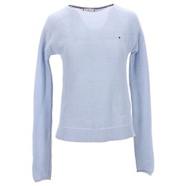 Tommy Hilfiger Rippstrickpullover für Damen mit U-Boot-Ausschnitt Blau Hellblau