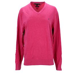 Maglione con scollo a V in cotone e seta da uomo Tommy Hilfiger in cotone rosa Rosa
