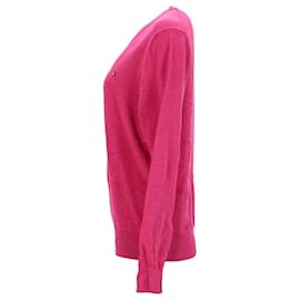 Tommy Hilfiger-Suéter masculino Tommy Hilfiger de algodão e seda com decote em V em algodão rosa-Rosa