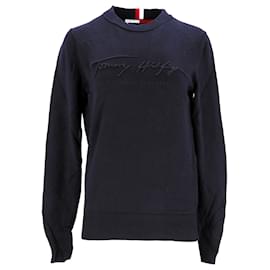 Tommy Hilfiger-Tommy Hilfiger Mens Th Signature Logo Jumper in Navy Blue Cotton-Navy blue