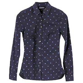 Tommy Hilfiger-Camisa feminina de manga comprida justa tecida-Azul marinho