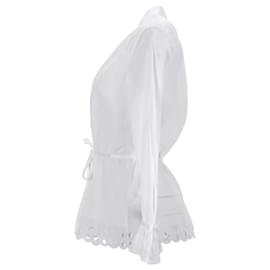 Tommy Hilfiger-Tommy Hilfiger Damen-Bluse mit gewelltem Lochmuster aus weißer Baumwolle-Weiß