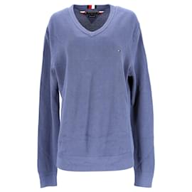 Tommy Hilfiger-Jumper masculino de algodão texturizado com decote em V-Azul