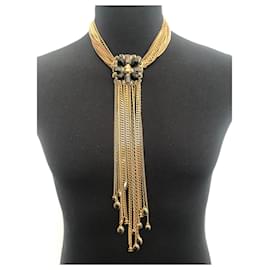 Chanel-Rare Chanel 11P Runway CC Gripoix Gold Metal Extra Long Chain conditionment Necklace-Black,Golden