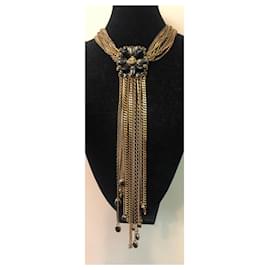 Chanel-Rare Chanel 11P Runway CC Gripoix Gold Metal Extra Long Chain conditionment Necklace-Black,Golden