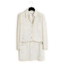 Chanel-SS2001 Conjunto de falda CC de tweed-Crudo