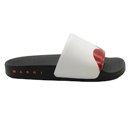Autre Marque-Marni White / Red Lips Slide-Sandalen-Weiß