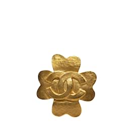 Chanel-Goldene Chanel CC Kleeblatt-Brosche-Golden