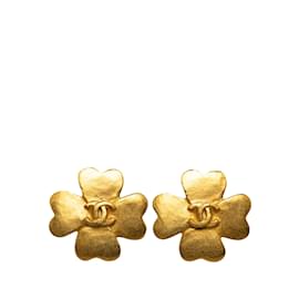 Chanel-Gold Chanel CC Clover Clip On Earrings-Golden