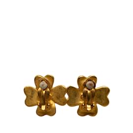 Chanel-Pendientes de clip Chanel CC con trébol dorado-Dorado