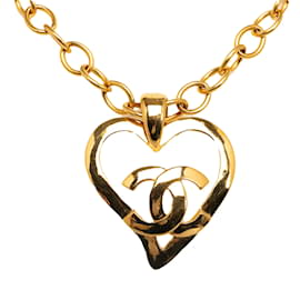Chanel-Gold Chanel CC Heart Pendant Necklace-Golden