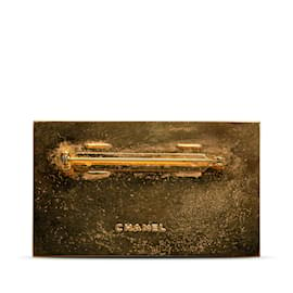 Chanel-Broche dorée à plaque logo Chanel CC-Doré