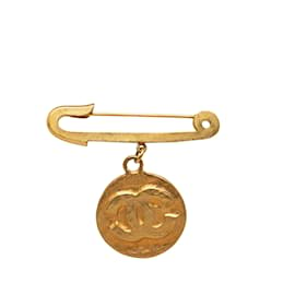 Chanel-Gold Chanel CC Medallion Costume Brooch-Golden