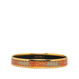 Hermès-Gold Hermes Narrow Enamel Bangle Costume Bracelet-Golden