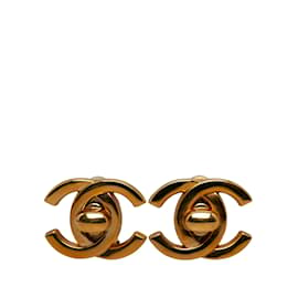 Chanel-Gold Chanel CC Turn Lock Clip On Earrings-Golden