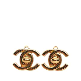 Chanel-Boucles d'oreilles clips Chanel CC Turn Lock dorées-Doré