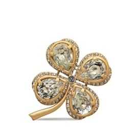 Chanel-Broche dorado con diamantes de imitación y trébol de Chanel-Dorado