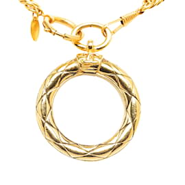 Chanel-Gold Chanel Gold Plated lined Chain Loupe Magnifying Glass Pendant Necklace-Golden