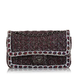 Chanel-Bolsa de ombro com aba forrada de tweed médio trançado Multi Chanel-Multicor