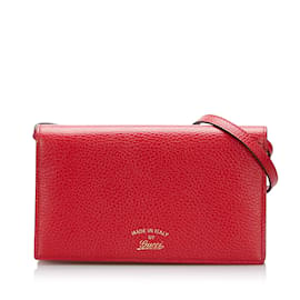 Gucci-Portefeuille continental en cuir rouge Gucci Swing sur sac à bandoulière à sangle-Rouge