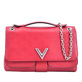 Louis Vuitton-Red Louis Vuitton Monogram Cuir Plume Ecume Very Chain Bag Satchel-Red