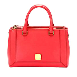 MCM-Red MCM Nuovo Leather Satchel-Red