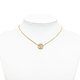 Dior-Gold Dior Logo Rhinestones Pendant Necklace-Golden
