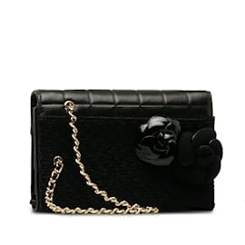 Chanel-Clutch negro con barra de chocolate y camelia de Chanel Tweed-Negro