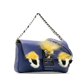 Fendi-Blue Fendi Micro Monster Baguette Satchel-Blue