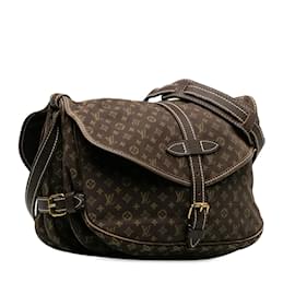 Louis Vuitton-Monograma Louis Vuitton Marrom Mini Lin Saumur 30 Saco Crossbody-Marrom