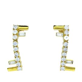 Fendi-Gold Fendi Crystal F Drop Push Back Earrings-Golden