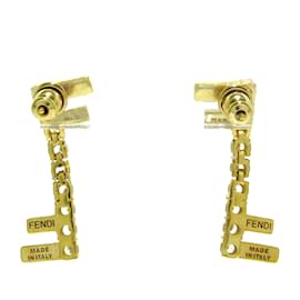 Fendi-Gold Fendi Crystal F Drop Push Back Earrings-Golden