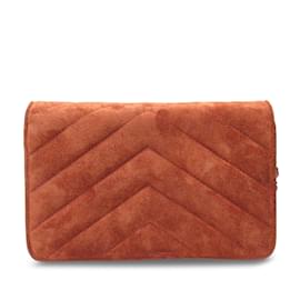 Chanel-Orange Chanel Suede Chevron Wallet on Chain Crossbody Bag-Orange