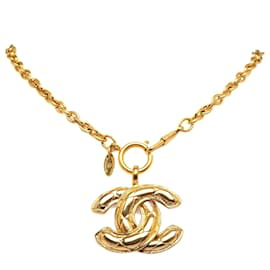 Chanel-Collier pendentif CC Chanel doré-Doré