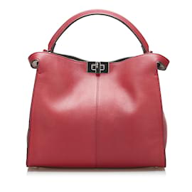 Fendi-Red Fendi Medium Peekaboo X-Lite Tote Bag-Red