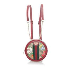 Gucci-Red Gucci GG Supreme Flora Ophidia Round Backpack-Red