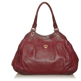 MCM-Red MCM Leather Tote Bag-Red