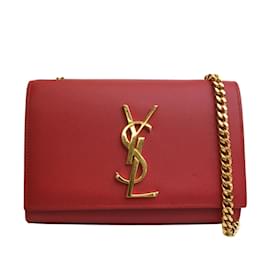 Saint Laurent-Bandolera pequeña Saint Laurent Grain de Poudre Kate roja-Roja