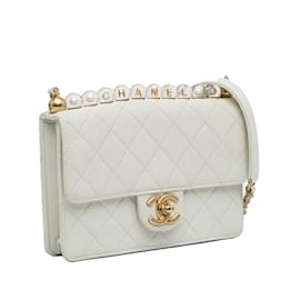 Chanel-White Chanel Medium Chic Pearls Lambskin Flap Crossbody Bag-White
