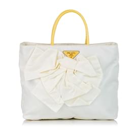 Prada-White Prada Tessuto Bow Tote Bag-White