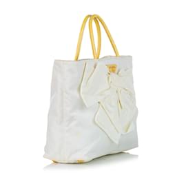 Prada-White Prada Tessuto Bow Tote Bag-White
