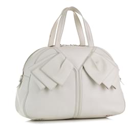 Yves Saint Laurent-White YSL Obi Bowler Handbag-White