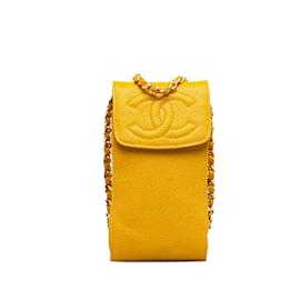Chanel-Bolsa Chanel CC Caviar Phone Crossbody Amarela-Amarelo
