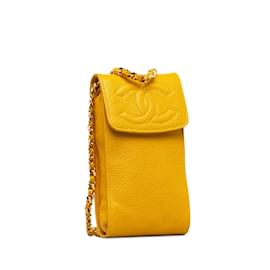 Chanel-Bolsa Chanel CC Caviar Phone Crossbody Amarela-Amarelo